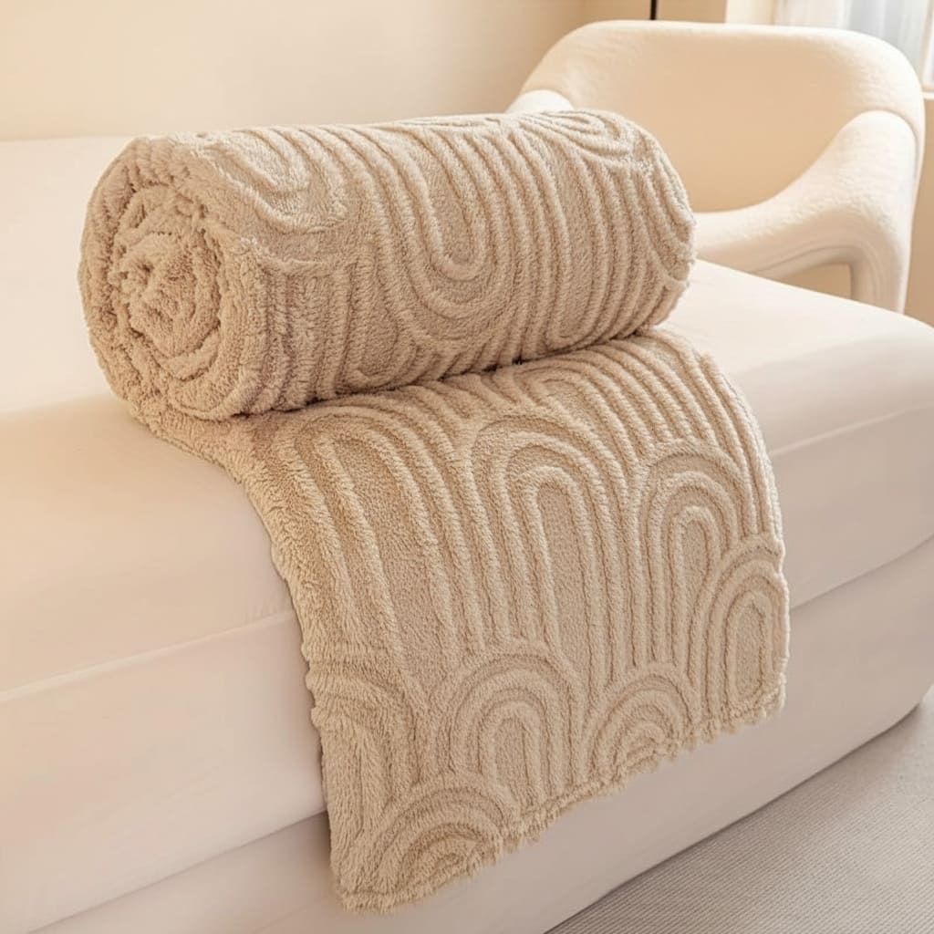 PELARVÅG – mjuk, vågmönstrad plyschpläd